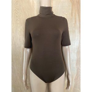 Wolford Cotton Velvet Milano Turtleneck Short Sleeve Bodysuit Brown Sz M USED
